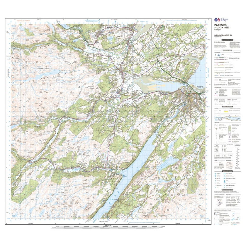 OS Landranger 26 Paper - Inverness & Loch Ness 1:50,000 sheet