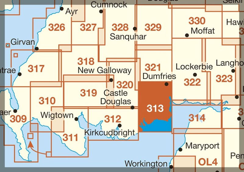 OS Explorer 313 Paper - Dumfries & Dalbeattie adjacent