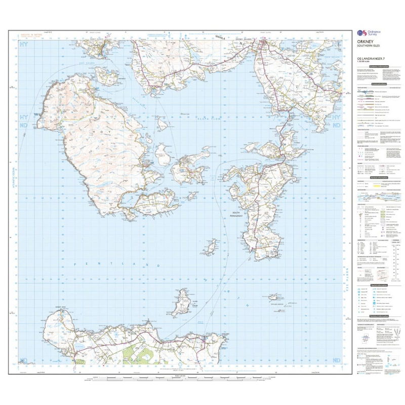 OS Landranger 7 Paper - Orkney - Southern Isles sheet