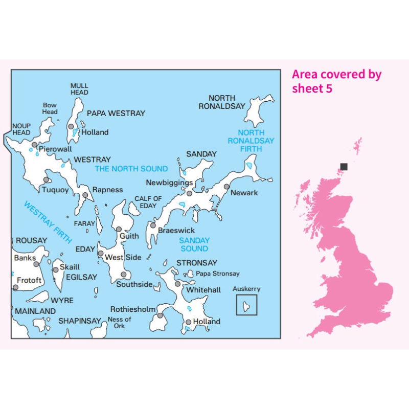 OS Landranger 5 Paper - Orkney - Northern Isles coverage