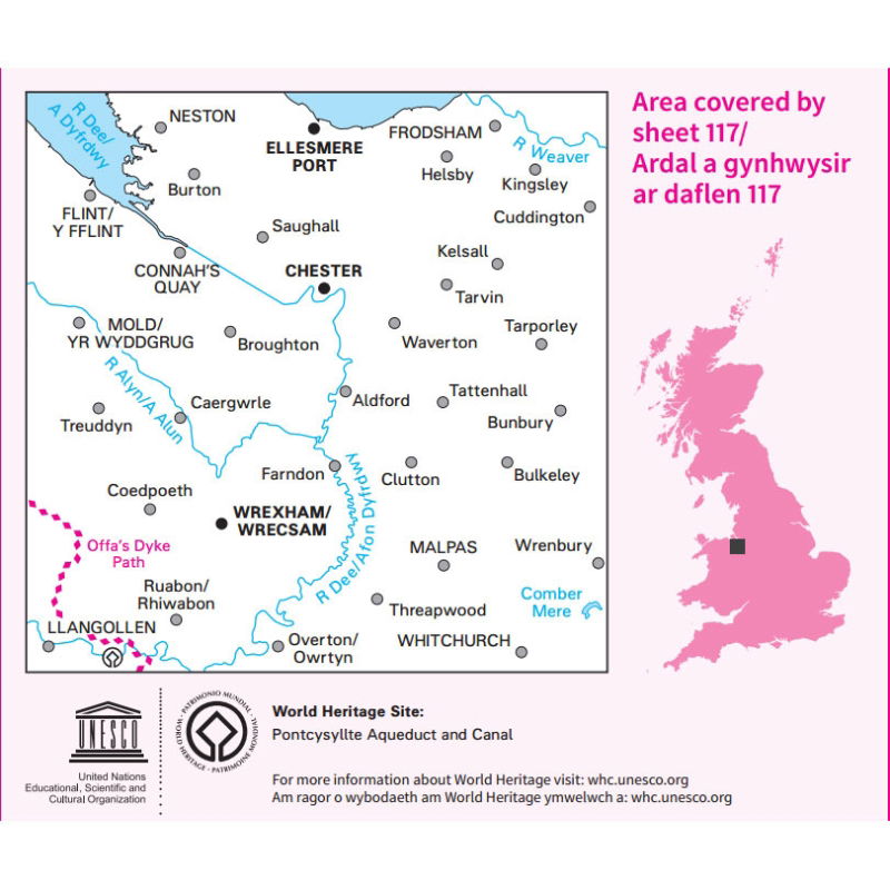 OS Landranger 117 Paper - Chester & Wrexham coverage