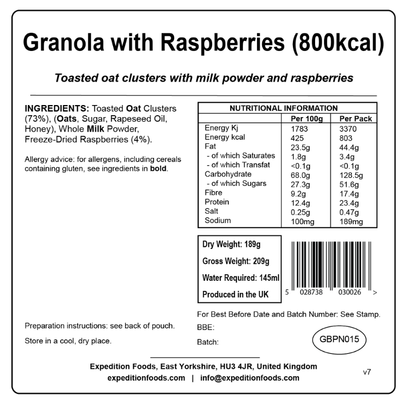 Expedition Foods Granola with Raspberries (Vegetarian, 800kcal)\t\t\t\t\t\t\t\t\t