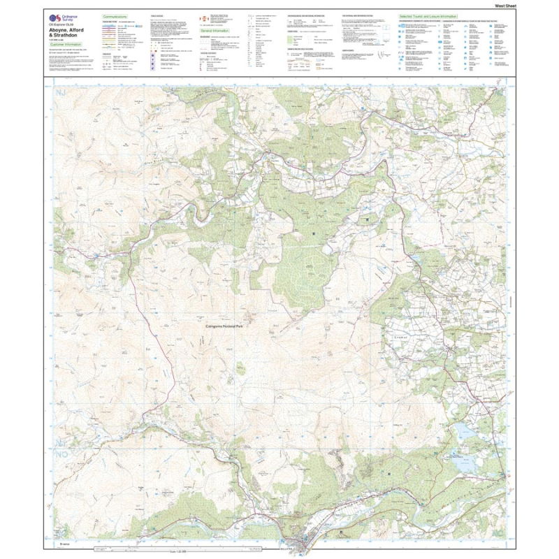 OS OL/Explorer 59 Paper - Aboyne, Alford & Strathdon west sheet