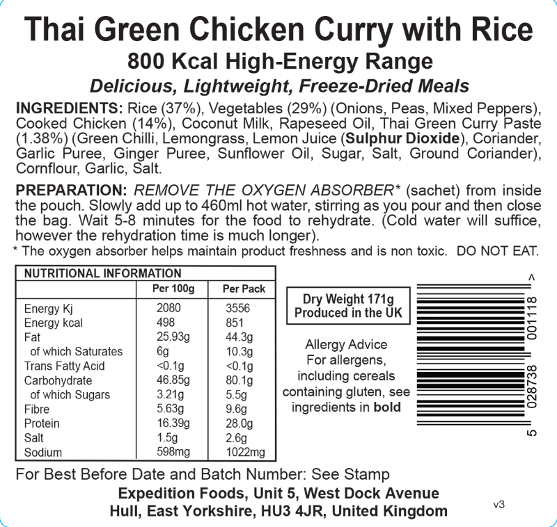 Expedition Foods Thai Green Chicken Curry with Rice (Dairy Free, Gluten Free, 800kcal)\t\t\t\t\t\t\t\t\t\t\t\t\t\t\t\t\t