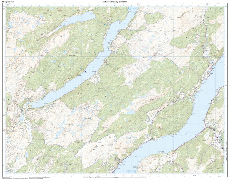 OS Explorer 360 Paper - Loch Awe & Inveraray south sheet