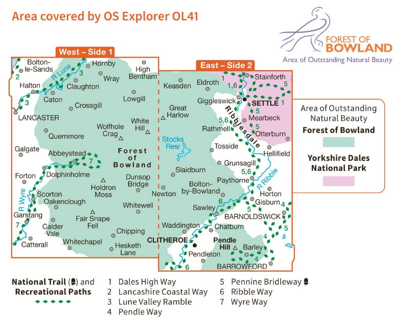 OS OL41 Forest of Bowland & Ribblesdale coverage