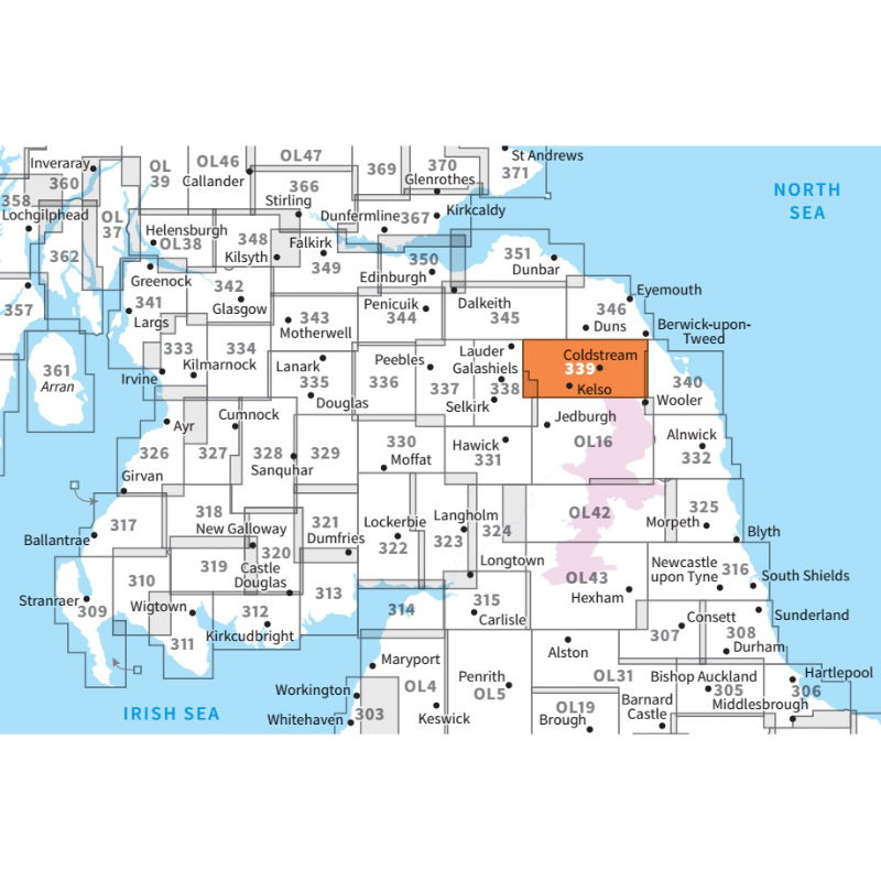 OS Explorer 339 Paper - Kelso, Coldstream & Lower Tweed Valley adjacent