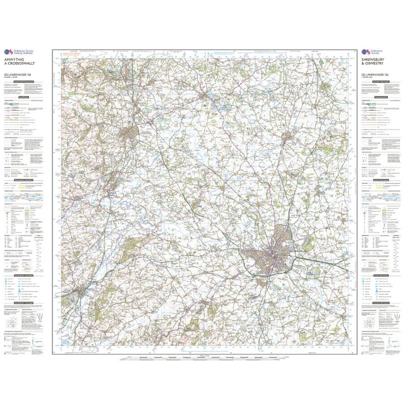 OS Landranger 126 Paper - Shrewsbury & Oswestry sheet