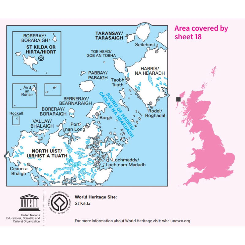 OS Landranger 18 Paper - Sound of Harris coverage