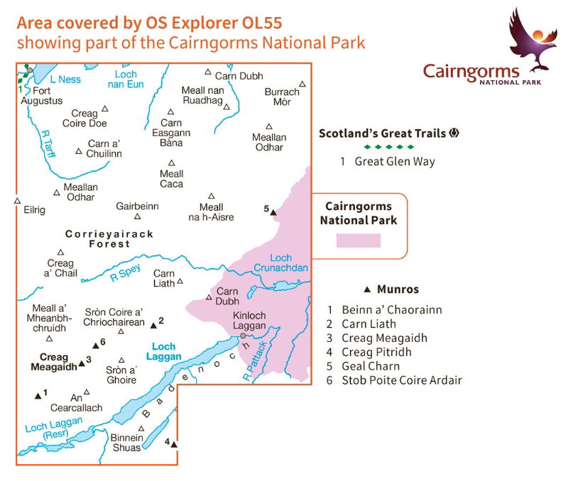 OS OL/Explorer 55 Paper - Loch Laggan & Creag Meagaidh coverage