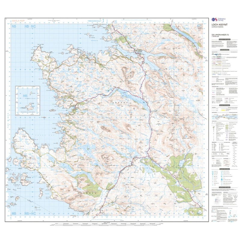 OS Landranger 15 Paper - Loch Assynt 1:50,000 sheet