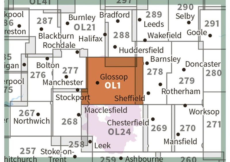 OS OL1 The Peak District - Dark Peak adjacent