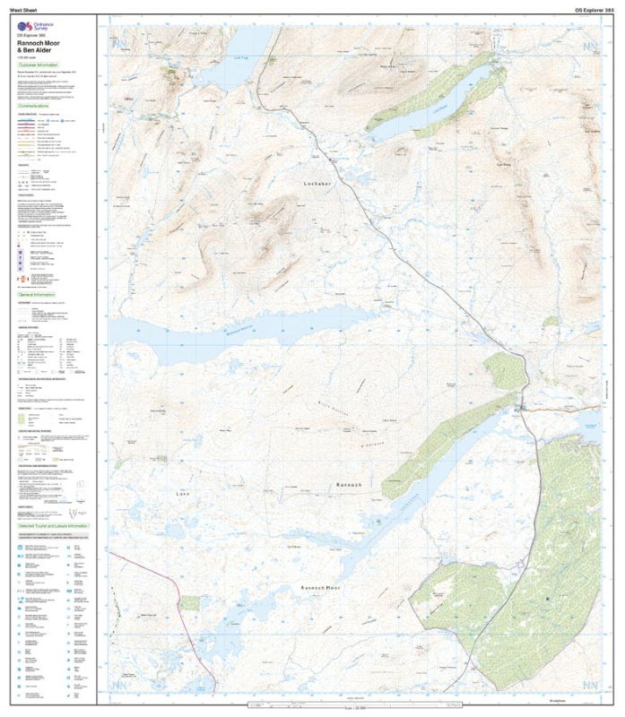 OS Explorer 385 Paper - Rannoch Moor & Ben Alder west sheet