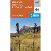 OS Explorer 447 Paper - Ben Hope, Ben Loyal and Kyle of Tongue 1:25,000