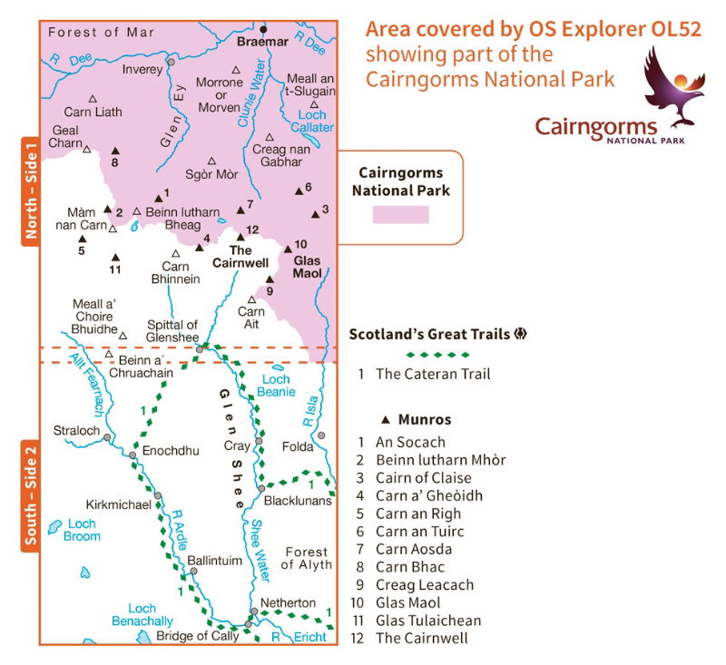 OS OL/Explorer 52 Paper - Glen Shee & Braemar coverage