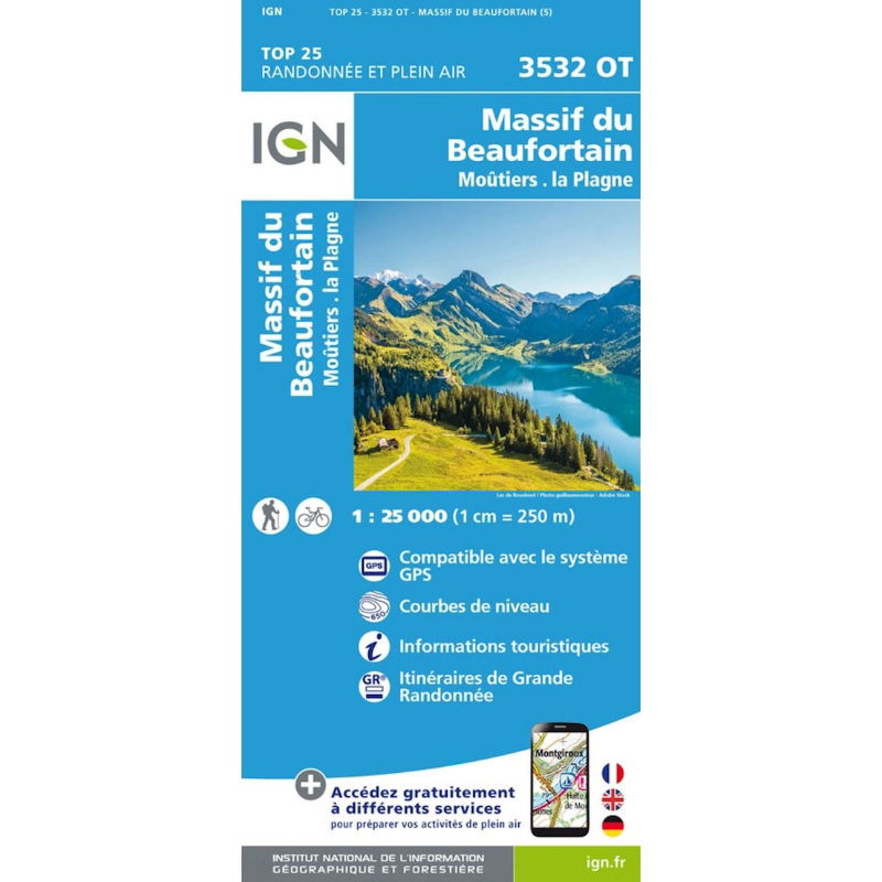 Massif Beaufortain Moutier La Plagne IGN 3532 OT 1:25,000