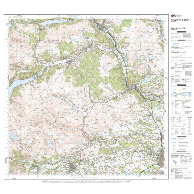 OS Landranger 52 Paper - Pitlochry & Crieff sheet