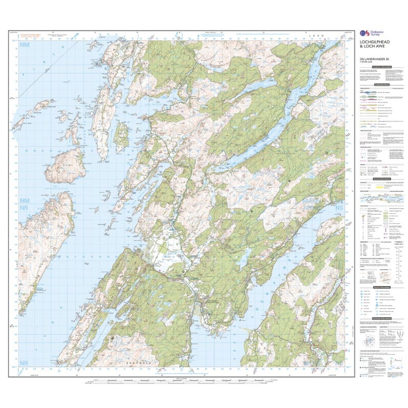 OS Landranger 55 Paper - Lochgilphead & Loch Awe sheet