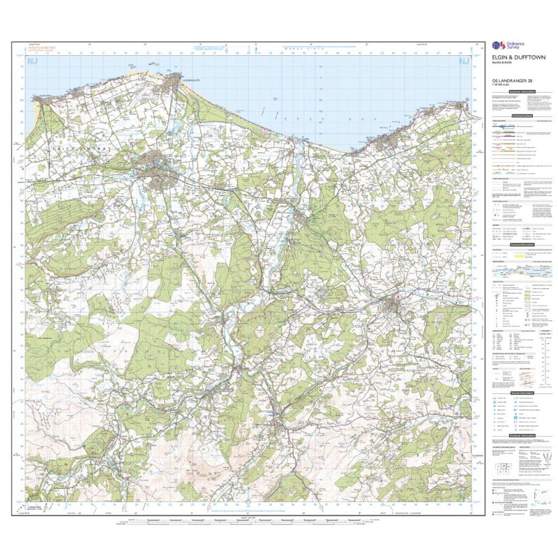 OS Landranger 28 Paper - Elgin and Dufftown sheet