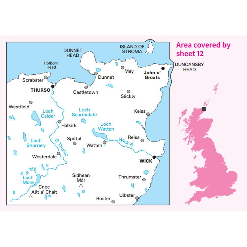 OS Landranger 12 Paper - Thurso & Wick 1:50,000 coverage