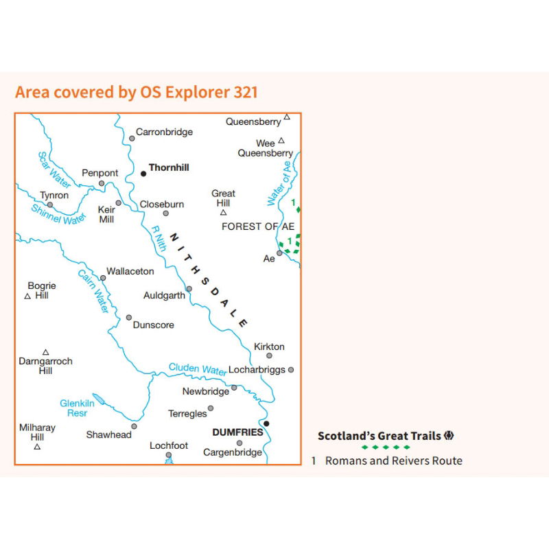 OS Explorer 321 Paper - Nithsdale & Dumfries coverage