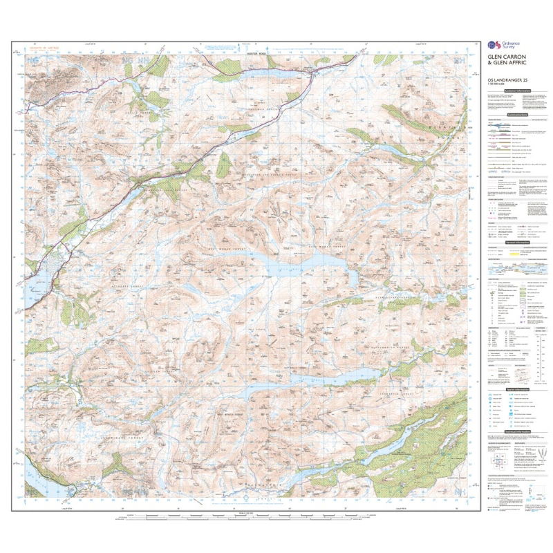 OS Landranger 25 Paper - Glen Carron & Glen Affric 1:50,000 sheet