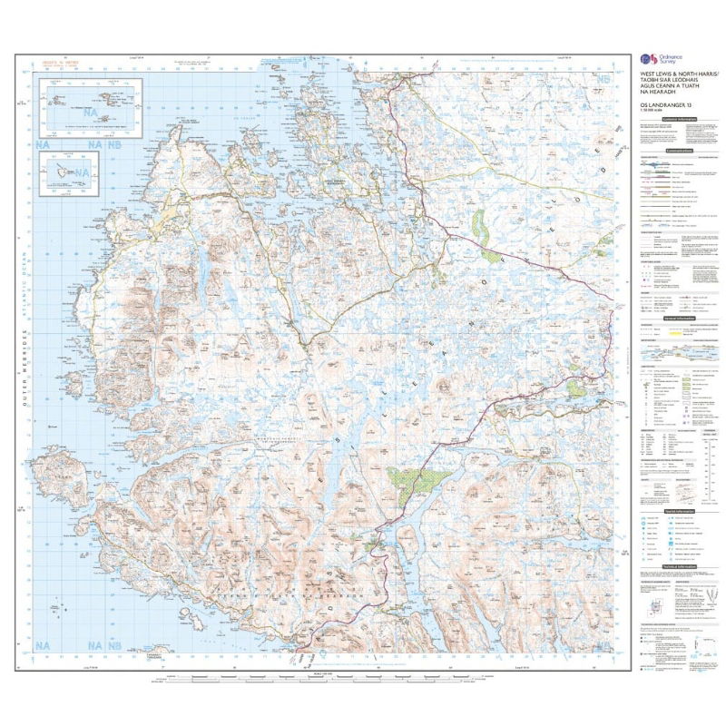 OS Landranger 13 Paper - West Lewis & North Harris sheet