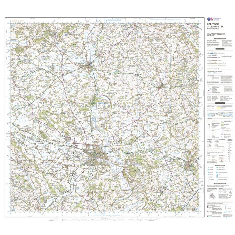 OS Landranger 149 Paper - Hereford & Leominster sheet