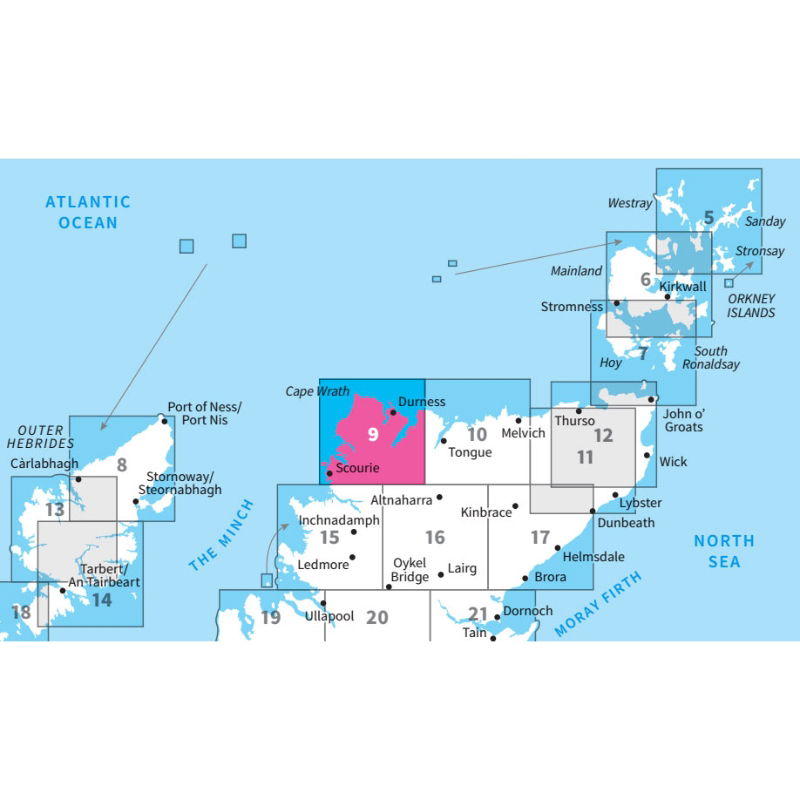 OS Landranger 9 Paper - Cape Wrath 1:50,000 adjacent