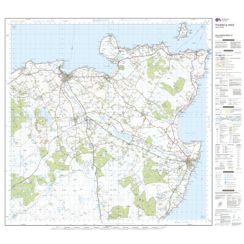 OS Landranger 12 Paper - Thurso & Wick 1:50,000 sheet