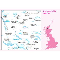 OS Landranger 20 Paper - Beinn Dearg & Loch Broom 1:50,000 coverage