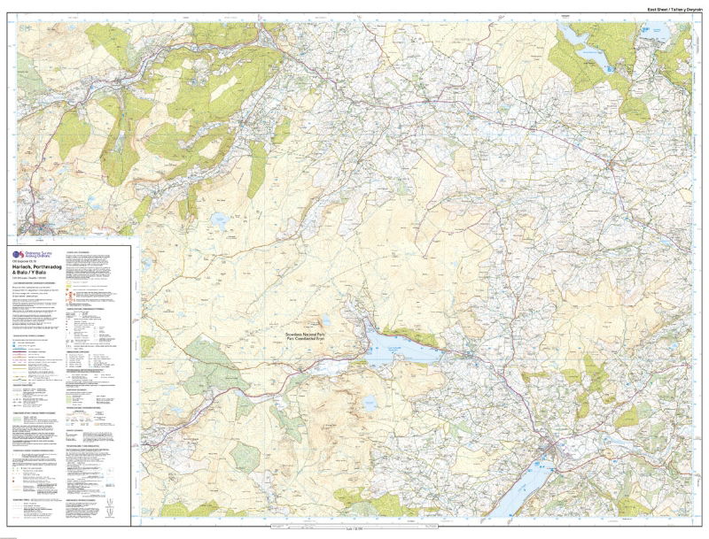 OS OL/Explorer 18 Paper - Harlech Porthmadog & Bala east sheet