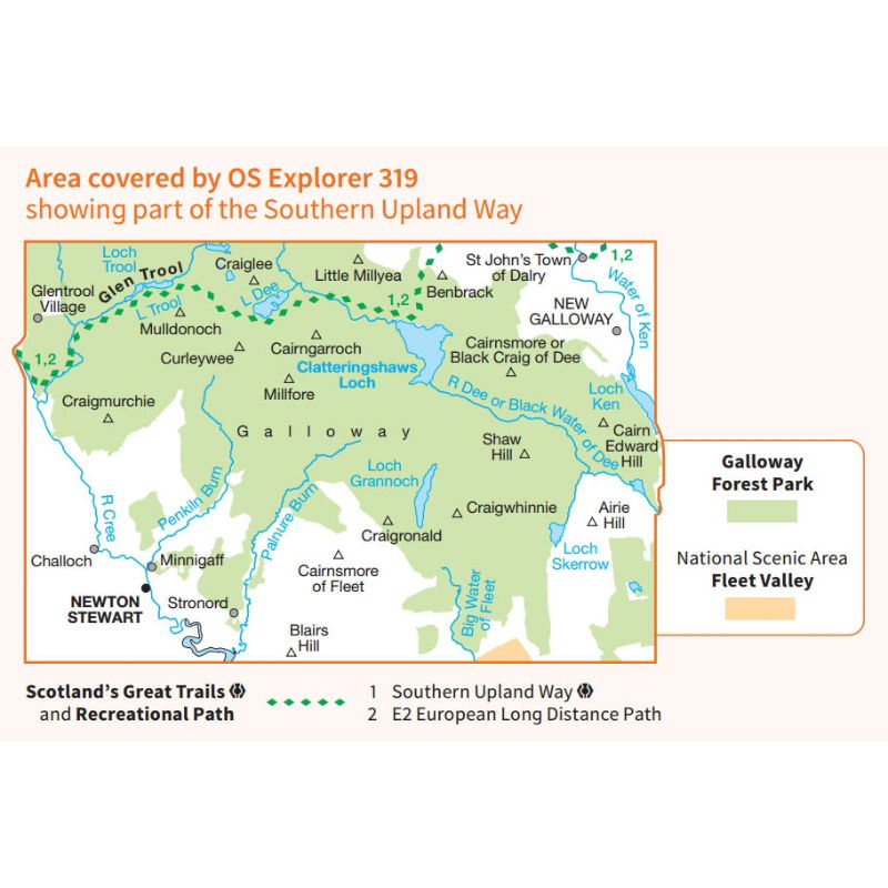 OS Explorer 319 Paper - Galloway Forest Park South coverage
