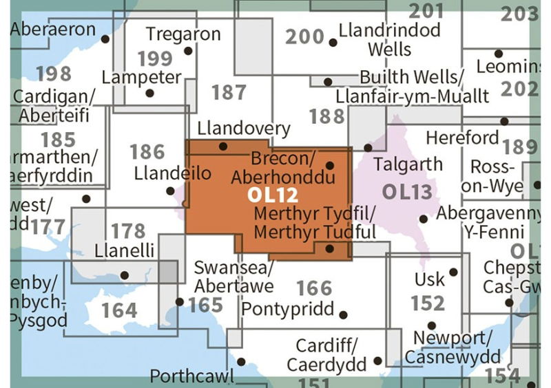 OS OL/Explorer 12 Paper - Brecon Beacons Western Area adjacent