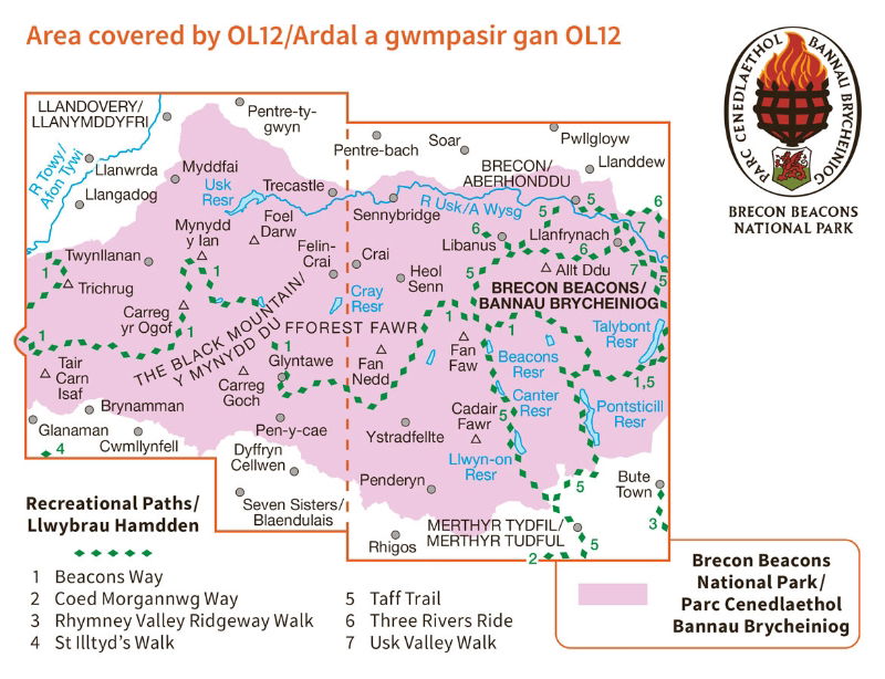 OS OL/Explorer 12 Paper - Brecon Beacons Western Area coverage