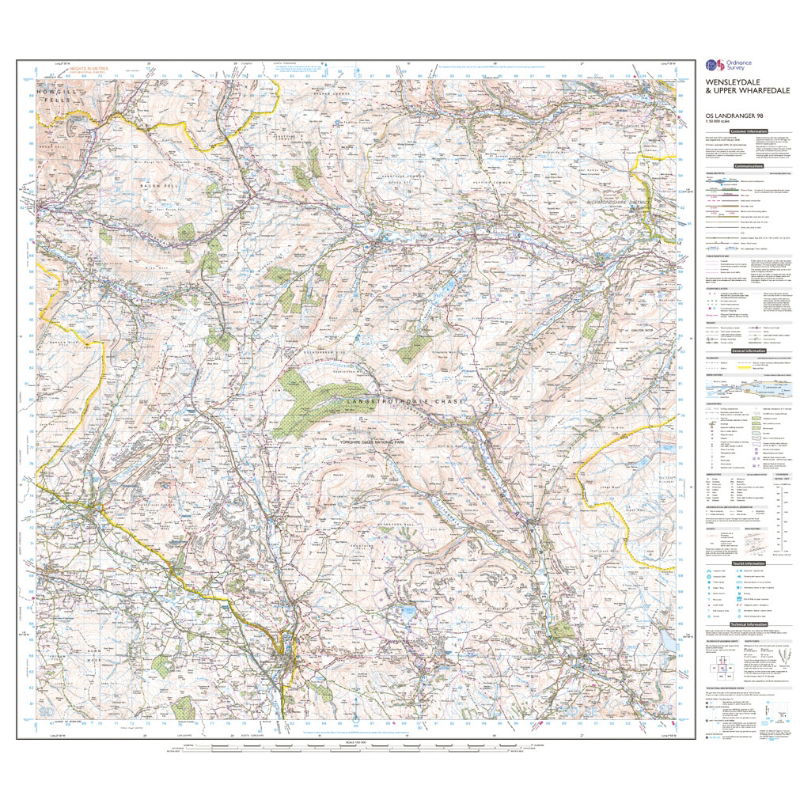 OS Landranger 98 Wensleydale & Upper Wharfedale sheet