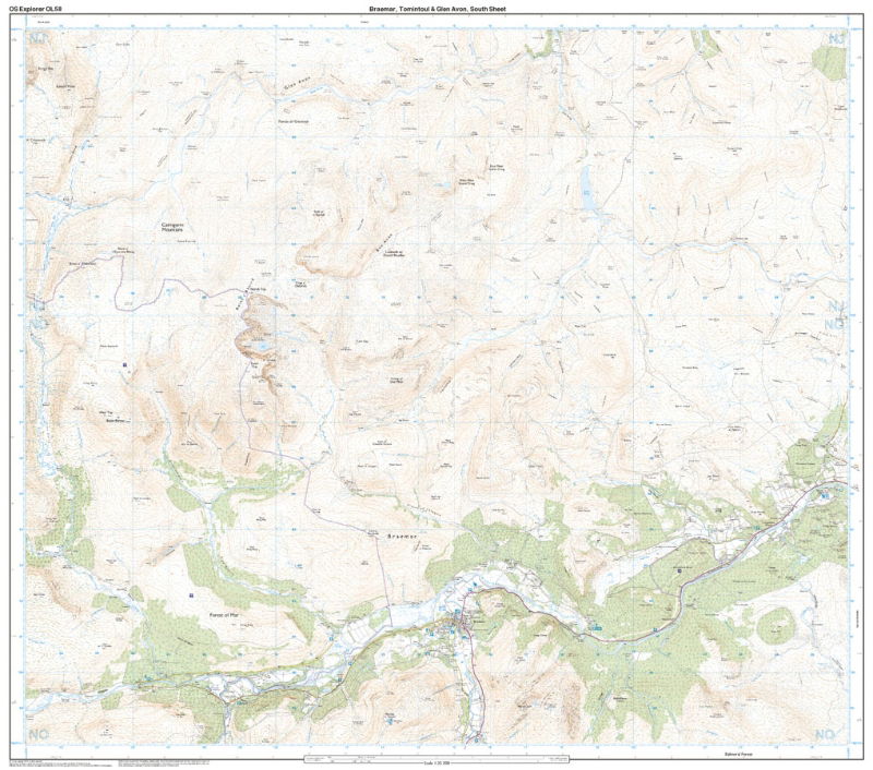 OS OL/Explorer 58 Paper - Braemar, Tomintoul & Glen Avon south sheet