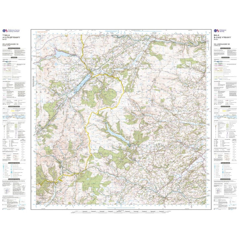 OS Landranger 125 Paper - Bala & Lake Vyrnwy sheet