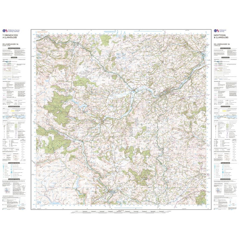 OS Landranger 136 Paper - Newtown & Llanidloes sheet