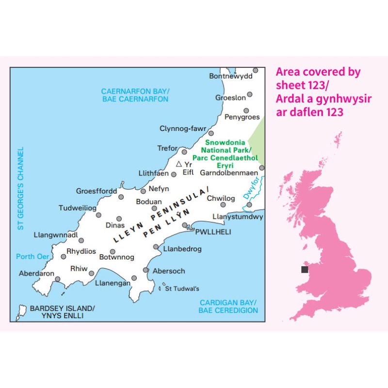 OS Landranger 123 Paper - Lleyn Peninsula coverage