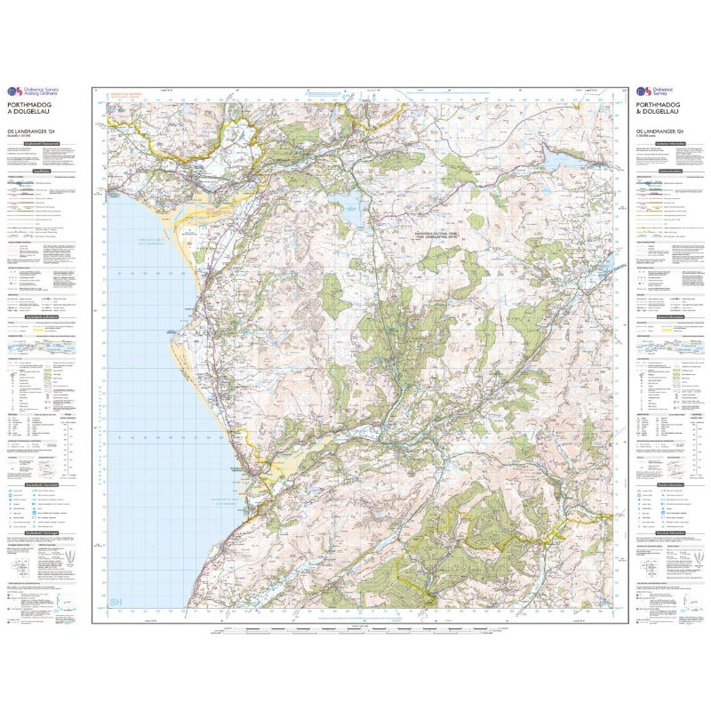 OS Landranger 124 Paper - Dolgellau & Porthmadog sheet