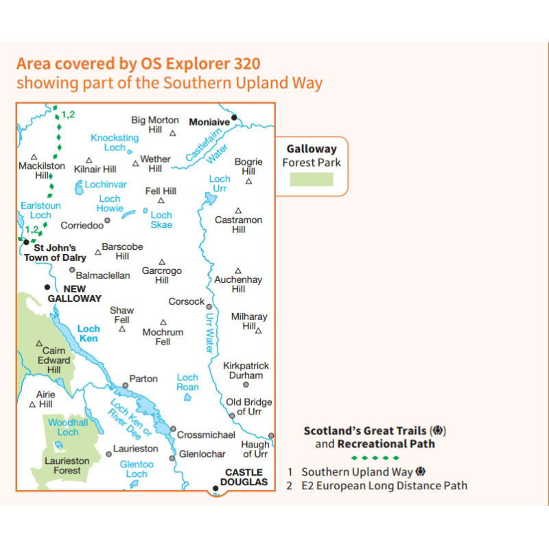 OS Explorer 320 Paper - Castle Douglas, Loch Ken & New Galloway coverage