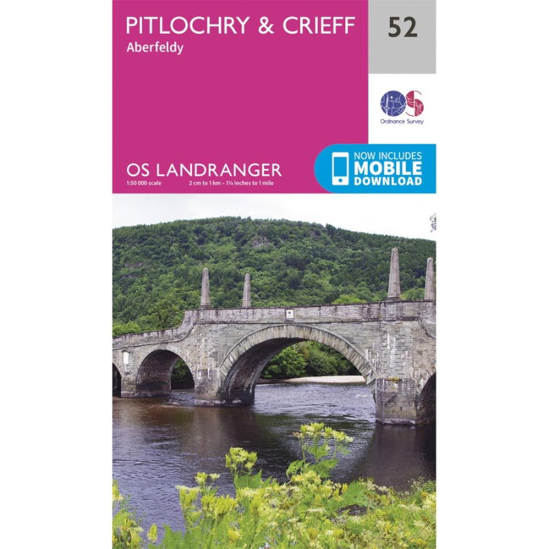 OS Landranger 52 Paper - Pitlochry & Crieff 1:50,000