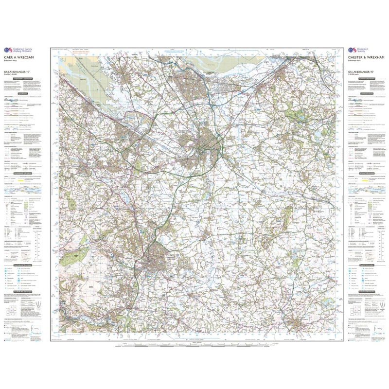 OS Landranger 117 Paper - Chester & Wrexham sheet