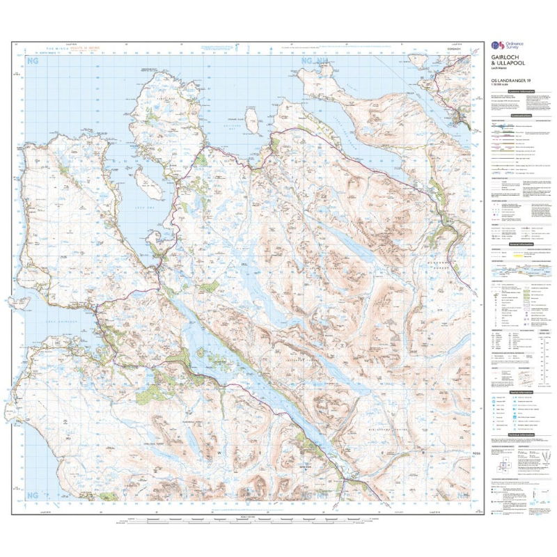 OS Landranger 19 Paper - Gairloch & Ullapool 1:50,000 sheet