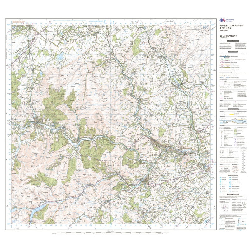 OS Landranger 73 Paper - Peebles, Galashiels & Selkirk sheet